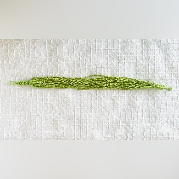 African Seed Beads Multi-Strand Lime Green Choker Necklace. 19.5”. 15 strands - Picture 5 of 6